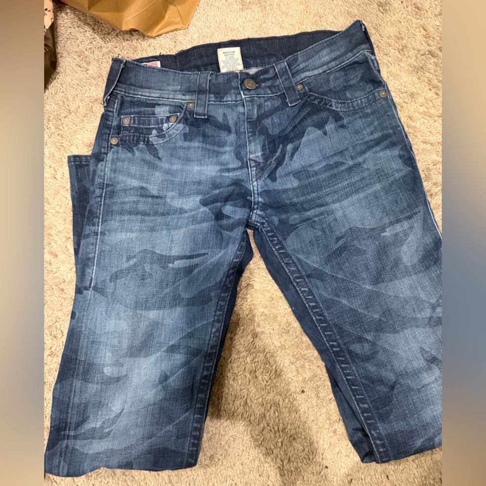 True Religion Men's Blue Patterned Jeans
